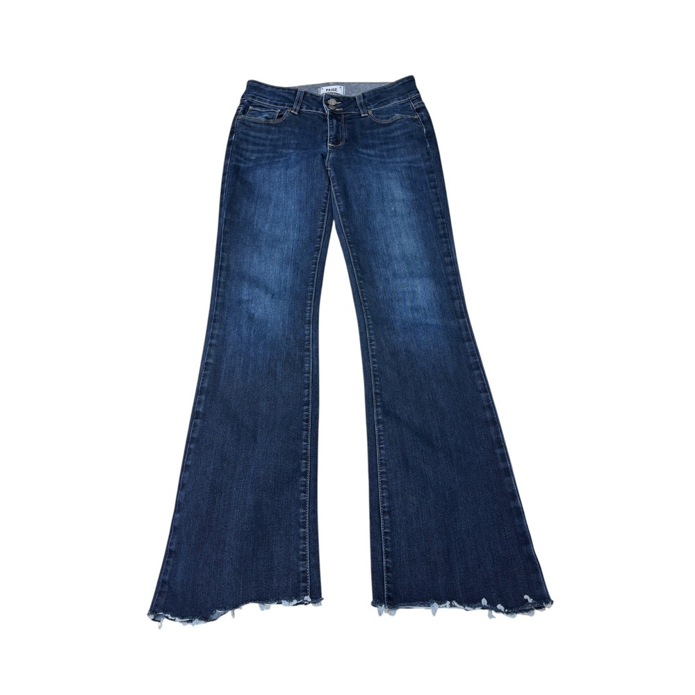Paige Hidden Hills Flare Jeans Dark Wash Raw Hem Size 27X30 Womens Made USA‎